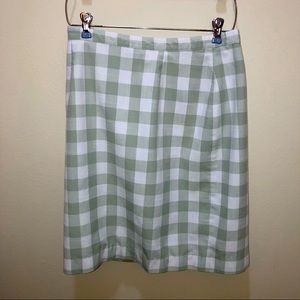 Mint green check plaid straight skirt